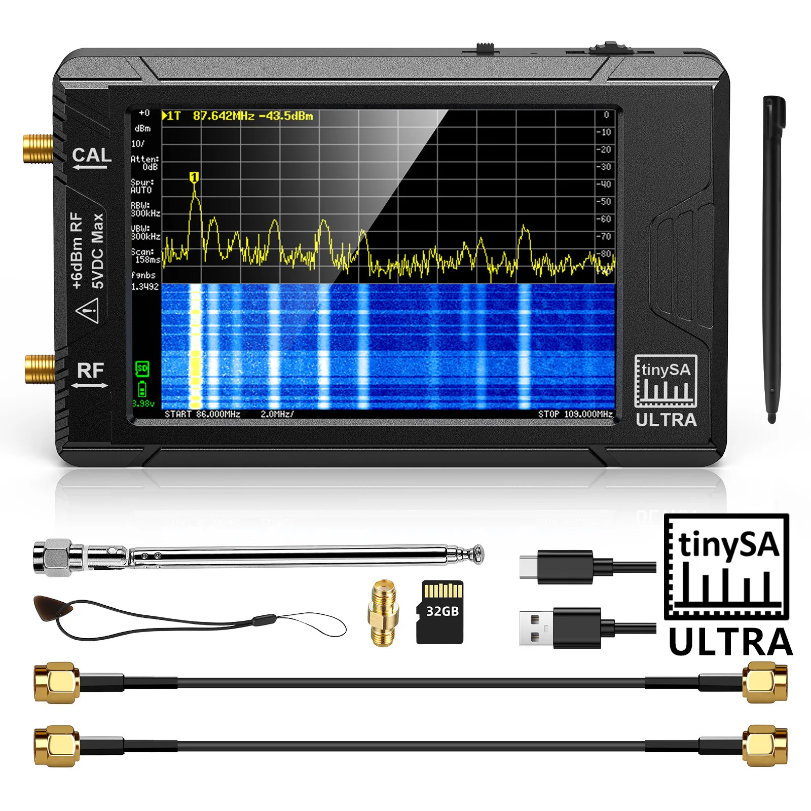 Spectrum Analyzer TinySA ULTRA 4" Display 100kHz to 5.3GHz with 32GB Card Version V0.4.5.1 New Handheld Tiny Analyzer