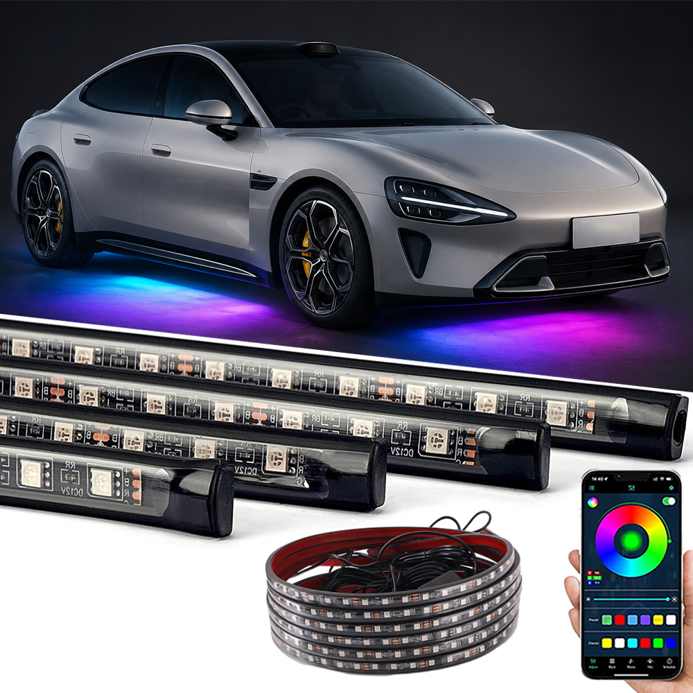 Universal Car Chassis Underbody LED Ambient Lighting RGB Flowing Light Strip 12V Waterproof Underglow Kit Bluetooth App Control