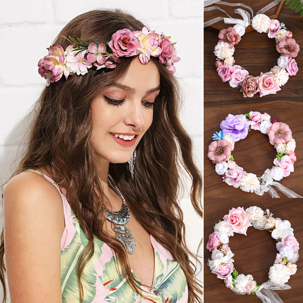 Coroa Flor Artesanal para Noiva, Capacete com Fita, Headband, Guirlanda, Tiaras de Fadas, Acessórios para Cabelo do Casamento, Jóias para Meninas