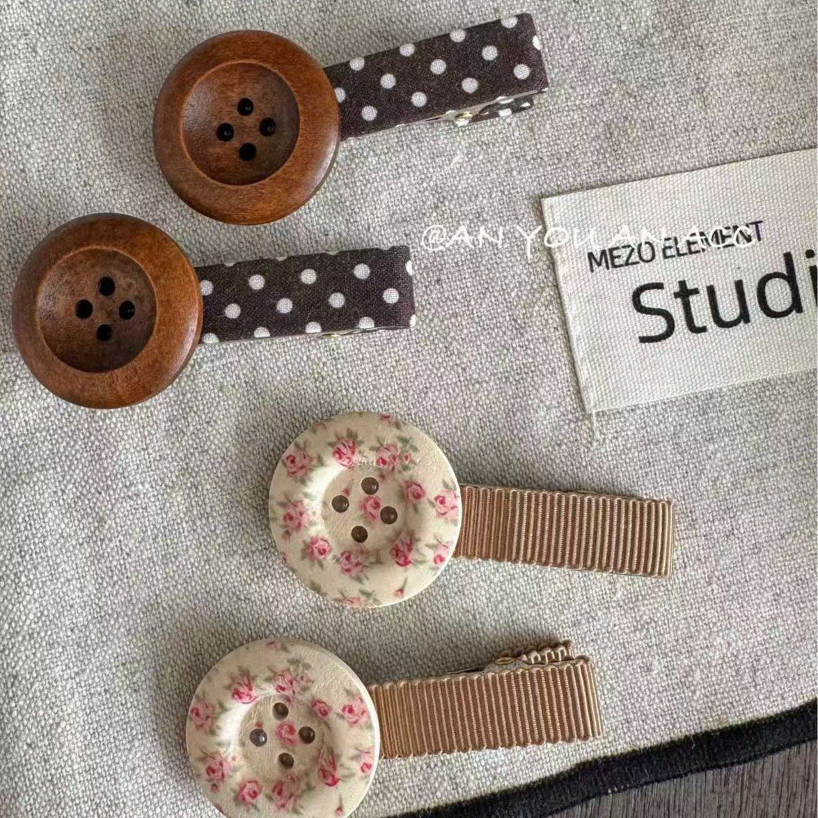 Spinki do włosów w stylu vintage dla kobiet, drewniane spinki z kwiatowym motywem, ozdobne spinki z wstążką w kropki, akcesoria do włosów, biżuteria.