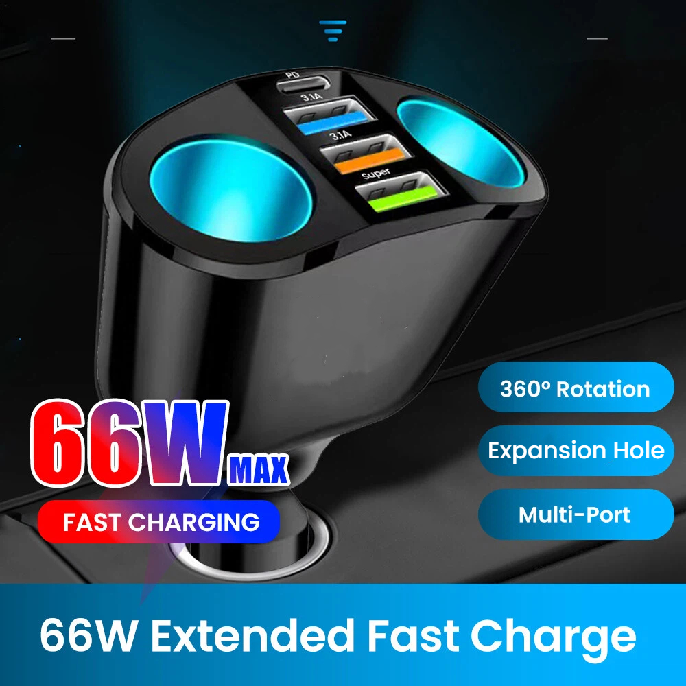 Ładowarka samochodowa Elough 66W Super Fast Charge QC3.0 z wyświetlaczem cyfrowym 2 w 1 Wielofunkcyjna ładowarka samochodowa USB