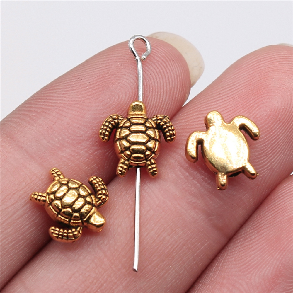 WYSIWYG 20 pièces 10x10mm couleur argent Antique couleur or Antique tortue petit trou perles pour la fabrication de bijoux résultats de bijoux à bricoler soi-même