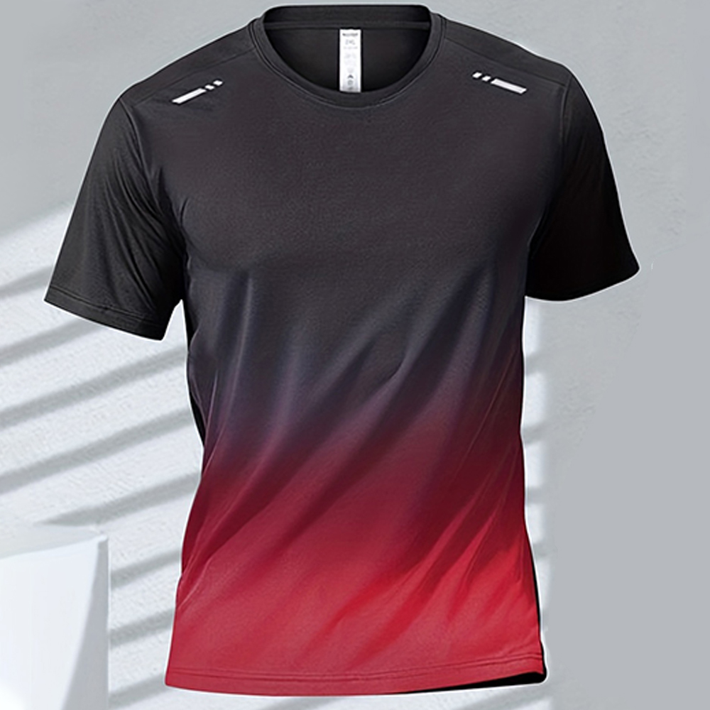 メンズ Tシャツ スポーツ ランニング Tシャツ 速乾性 グラデーション 半袖 Tシャツ アウトドア トレーニング バスケットボール トレーニング ランニングウェア