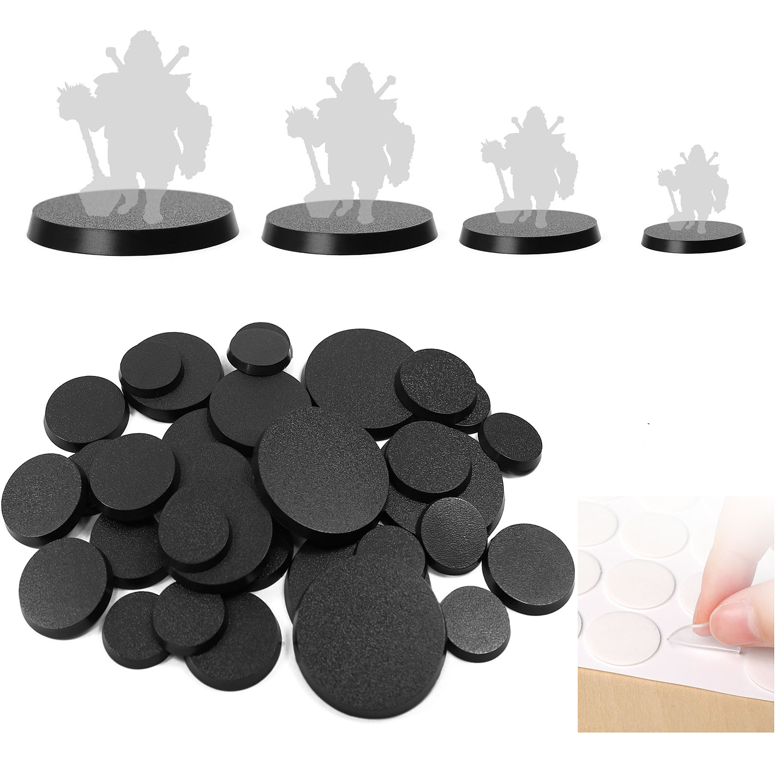 120 Stück runde Modellbasen in verschiedenen Größen, 25 mm, 32 mm, 40 mm, 50 mm, für Wargames, Tischspiele, Kunststoff, Schwarz, MB01Y