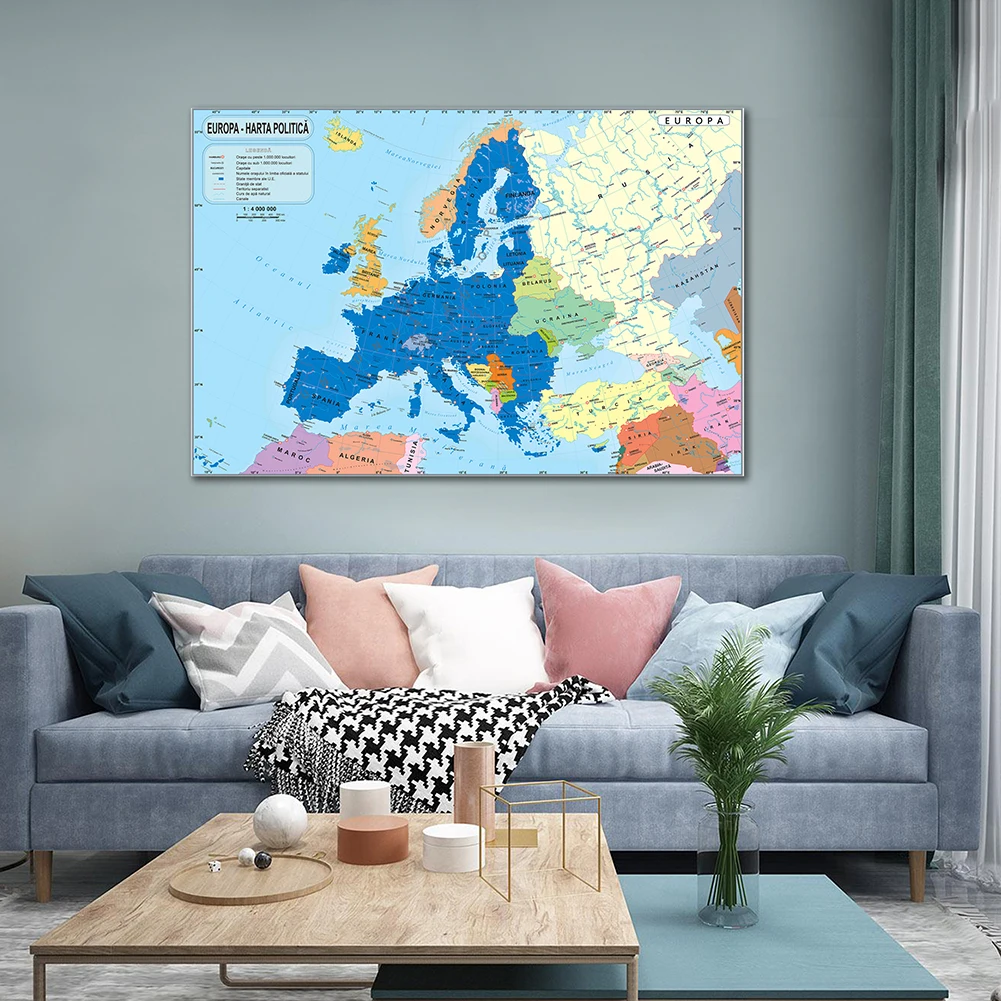 150*100cm The Europe Map Romanian Non-woven Canvas Wallpaper Wall Art Large Poster School Supplies Home Decoration Travel Map