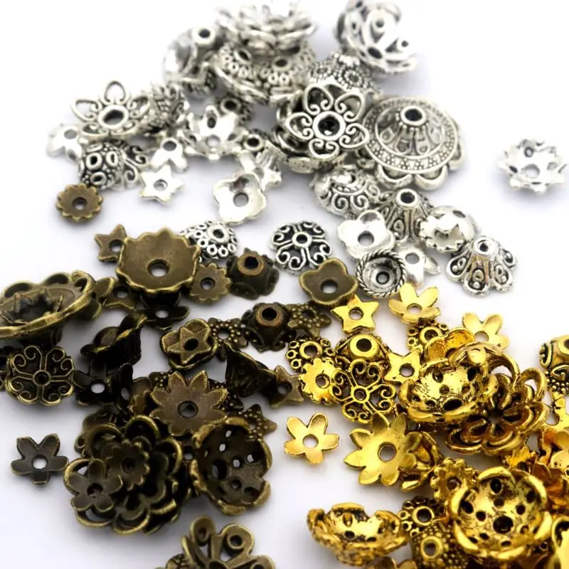 150Pcs Mixed 4-16mm Flower Spacer Loose Charms Beads Caps For Fashion Jewelry Making Needlework Accessories Wholesale Supplier