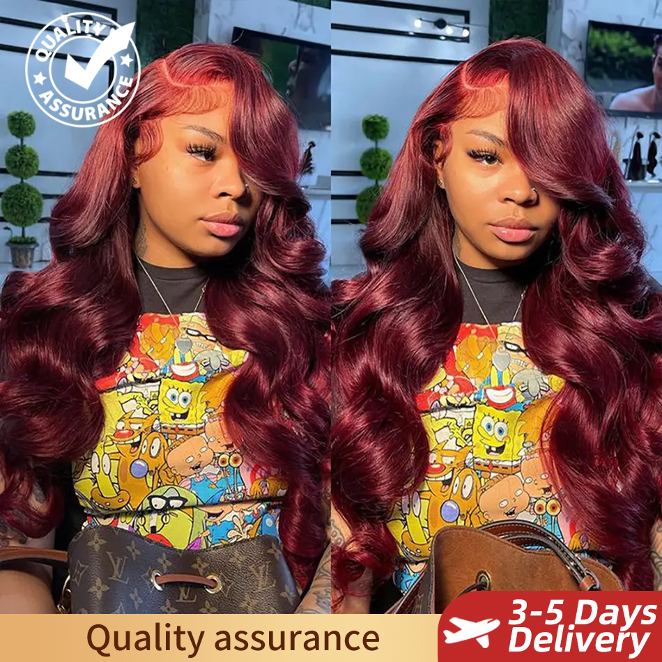 Peluca con malla Frontal HD 13x6, pelucas de cabello humano de color rojo burdeos 99J, pelucas de cabello humano ondulado Tuneful, pelucas frontales de encaje transparente
