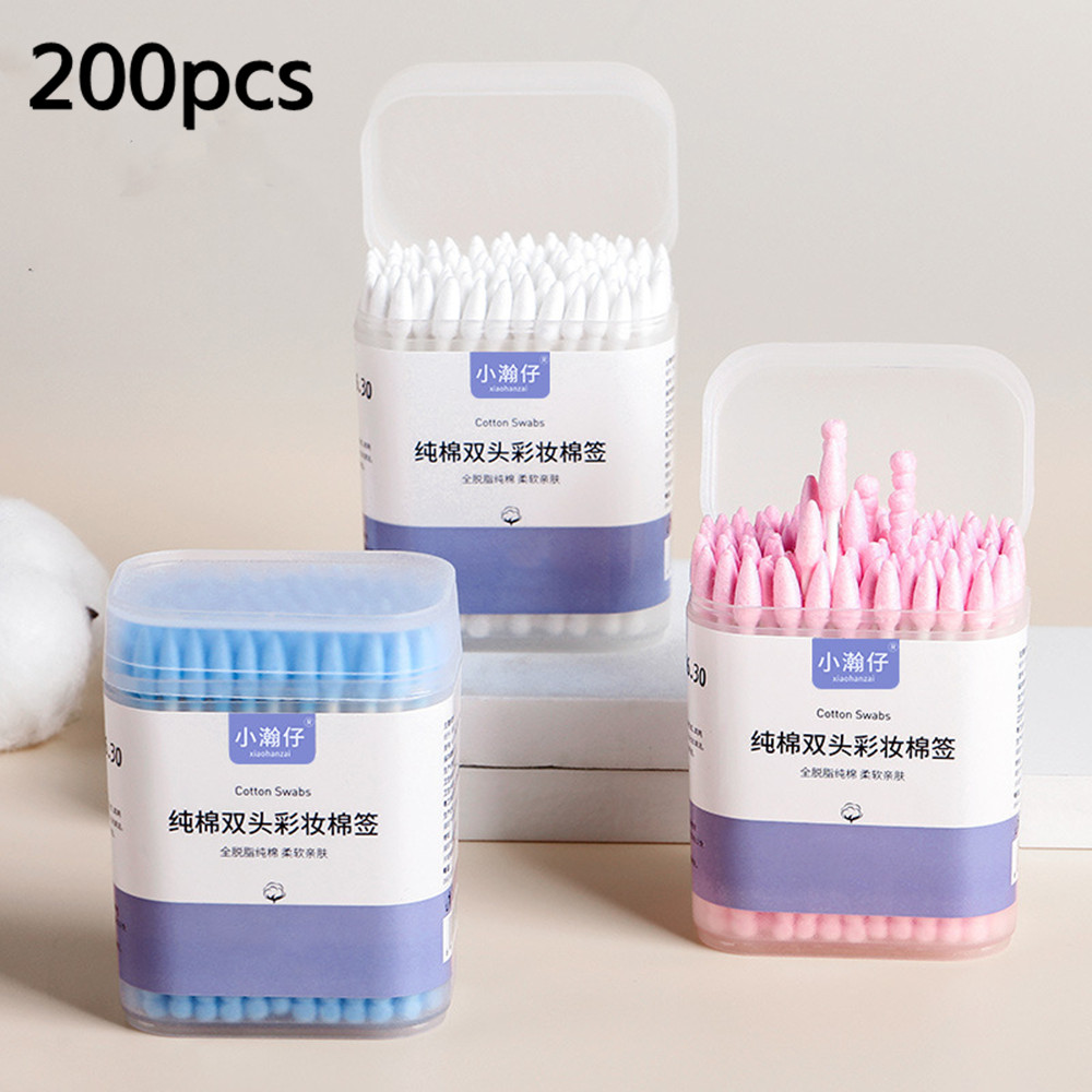 Bastoncillos de algodón estériles de doble cabeza, palitos de maquillaje, cuchara de cera para los oídos, herramientas cosméticas de limpieza, 200 unids/lote por caja