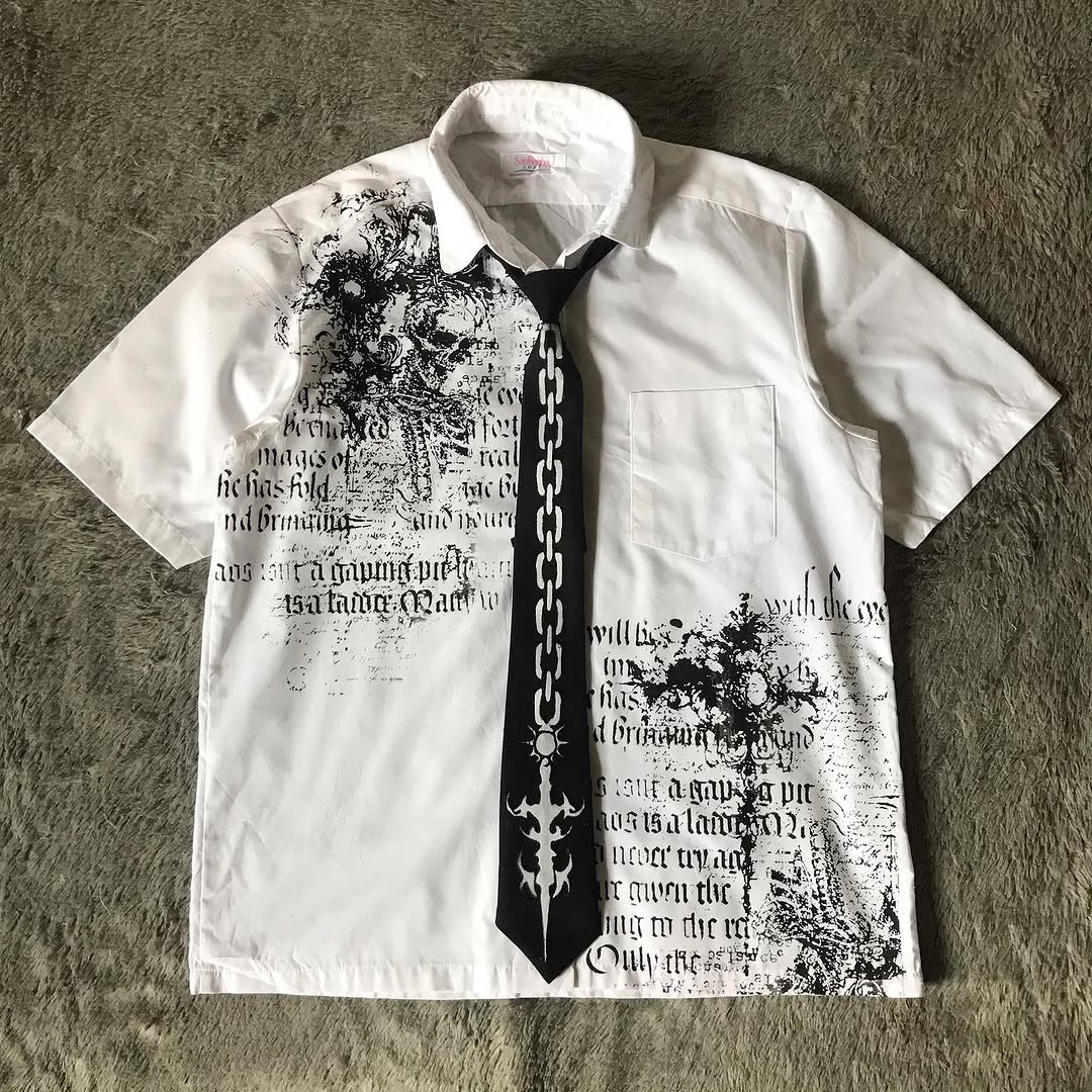 Y2K เสื้อสีขาว Affliction Retro T เสื้อ Harajuku Men Skull Holy Writ Letter พิมพ์ Tee แฟชั่น Gothic เสื้อแขนสั้น