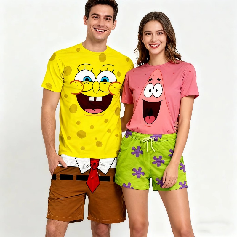 Zestaw SpongeBob SquarePants, unisex, modny, w stylu kreskówkowym, casualowy, estetyczny.