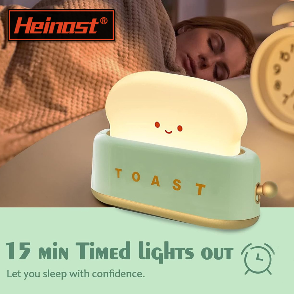 Wiederaufladbares LED-Nachtlicht, niedliche Toastbrot-Toasterlampe mit Timer, Kawaii-Schreibtischdekoration, tragbare Schlafsicherheit für Kinder und Teenager