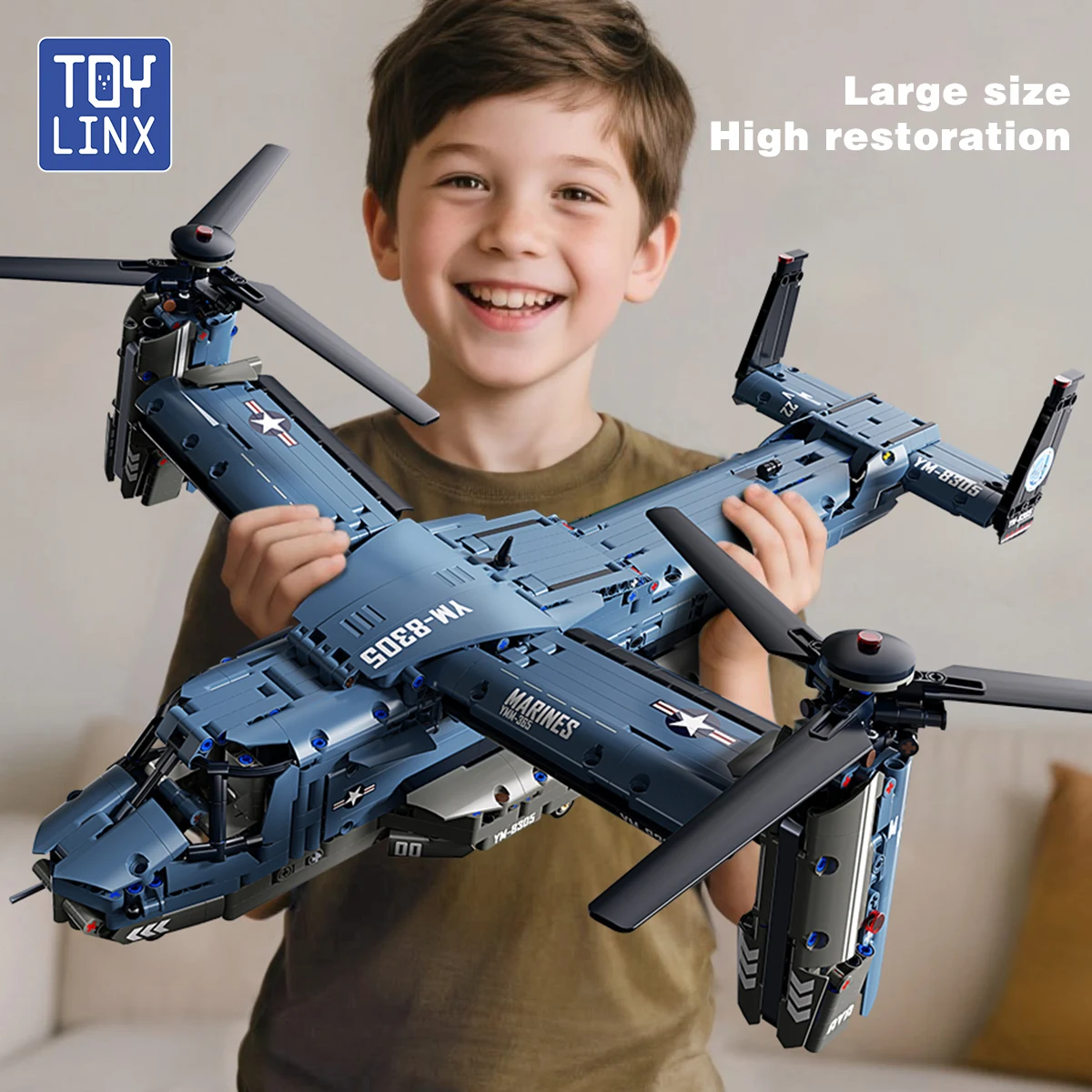 Militär V-22 Osprey Tiltrotor Bausteine Set Große Größe High-Fidelity Schiebe Roller Flugzeug Modell Propeller Ziegel Spielzeug