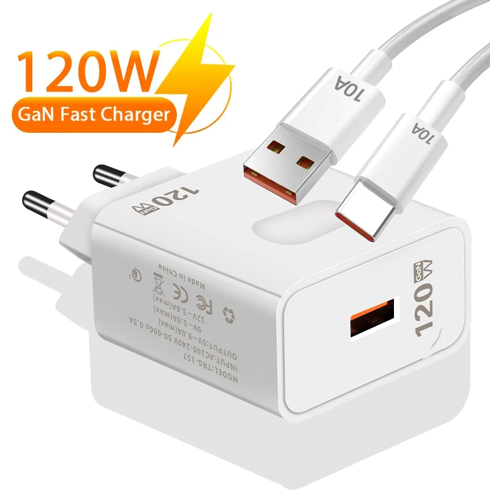 Cargador USB GaN de carga rápida, Cable QC3.0 tipo C de carga rápida de 120W, adaptador de pared para teléfono móvil para Huawei Redmi Xiaomi 15 Oneplus