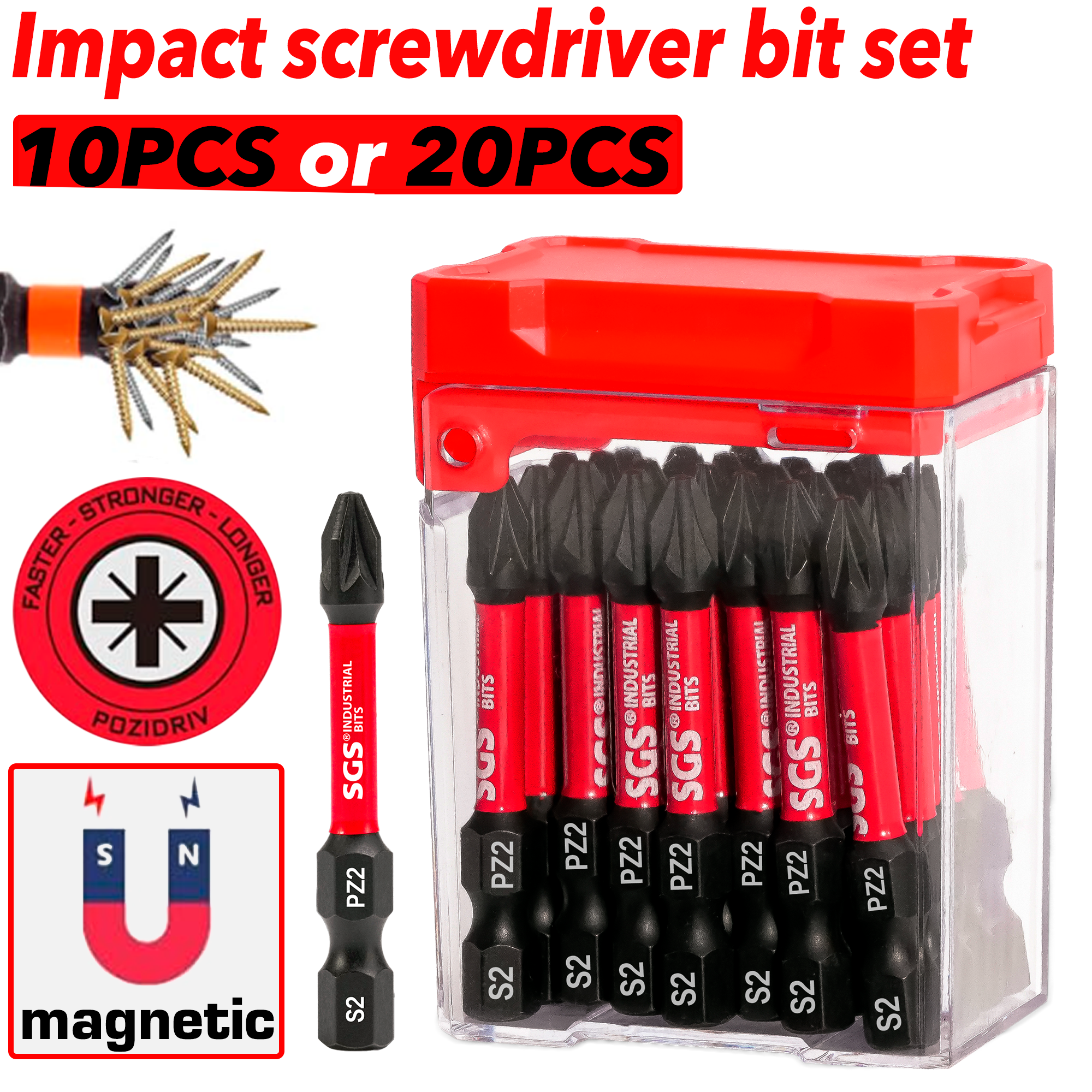 10/20 stuks sterke magnetische slagvaste Pz2 schroevendraaierbitset, 50 mm S2 staal, antislip punt met hoge hardheid, speciaal