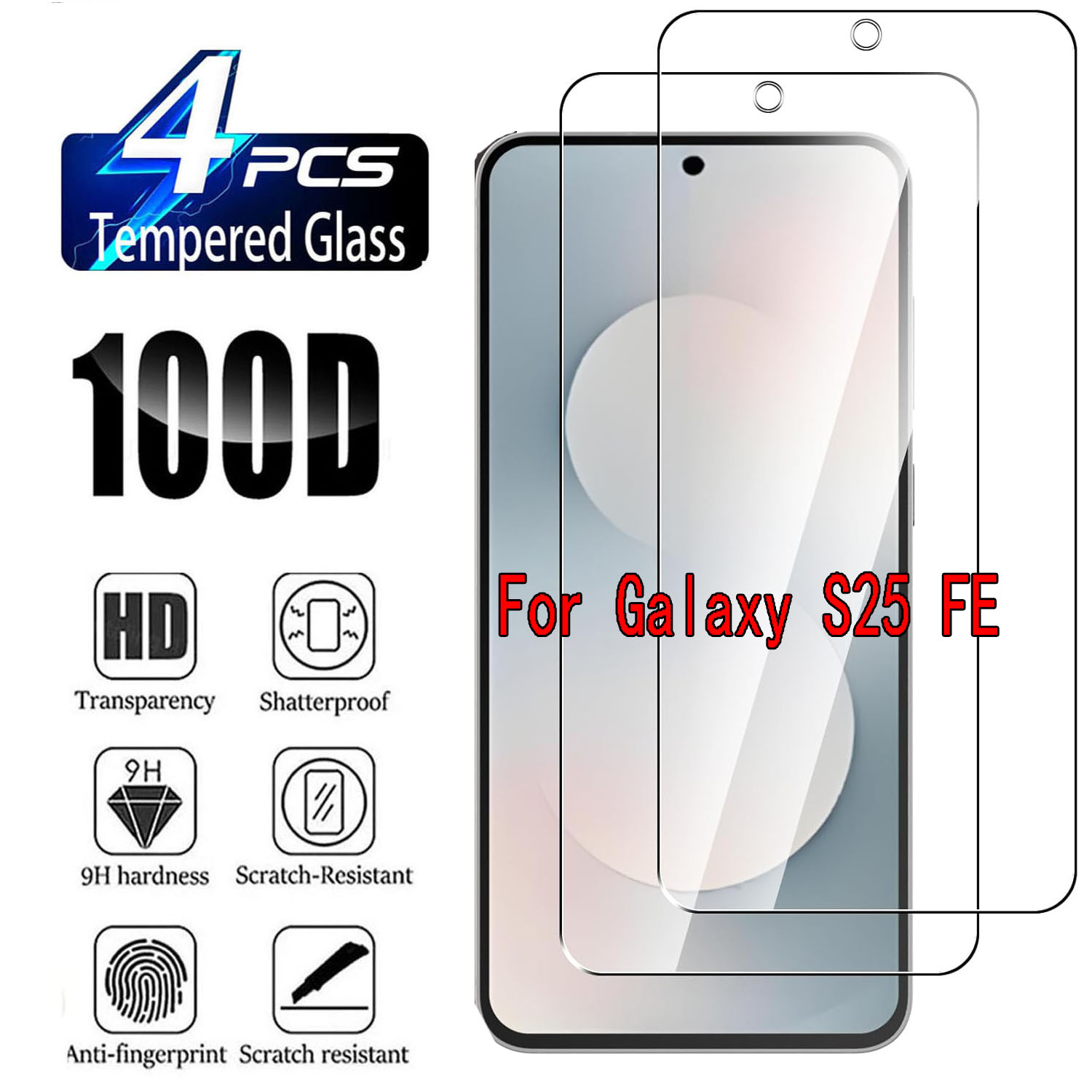 Para Samsung Galaxy S25 FE, 2/4 Piezas de Lámina de Vidrio Templado HD 9H