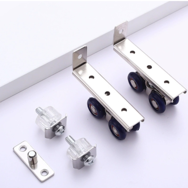 Rullo per porta scorrevole Set da 2 pezzi per binario per porta del bagno dell'hotel Ruote in nylon silenziose Binario scorrevole per porta in legno per camera domestica