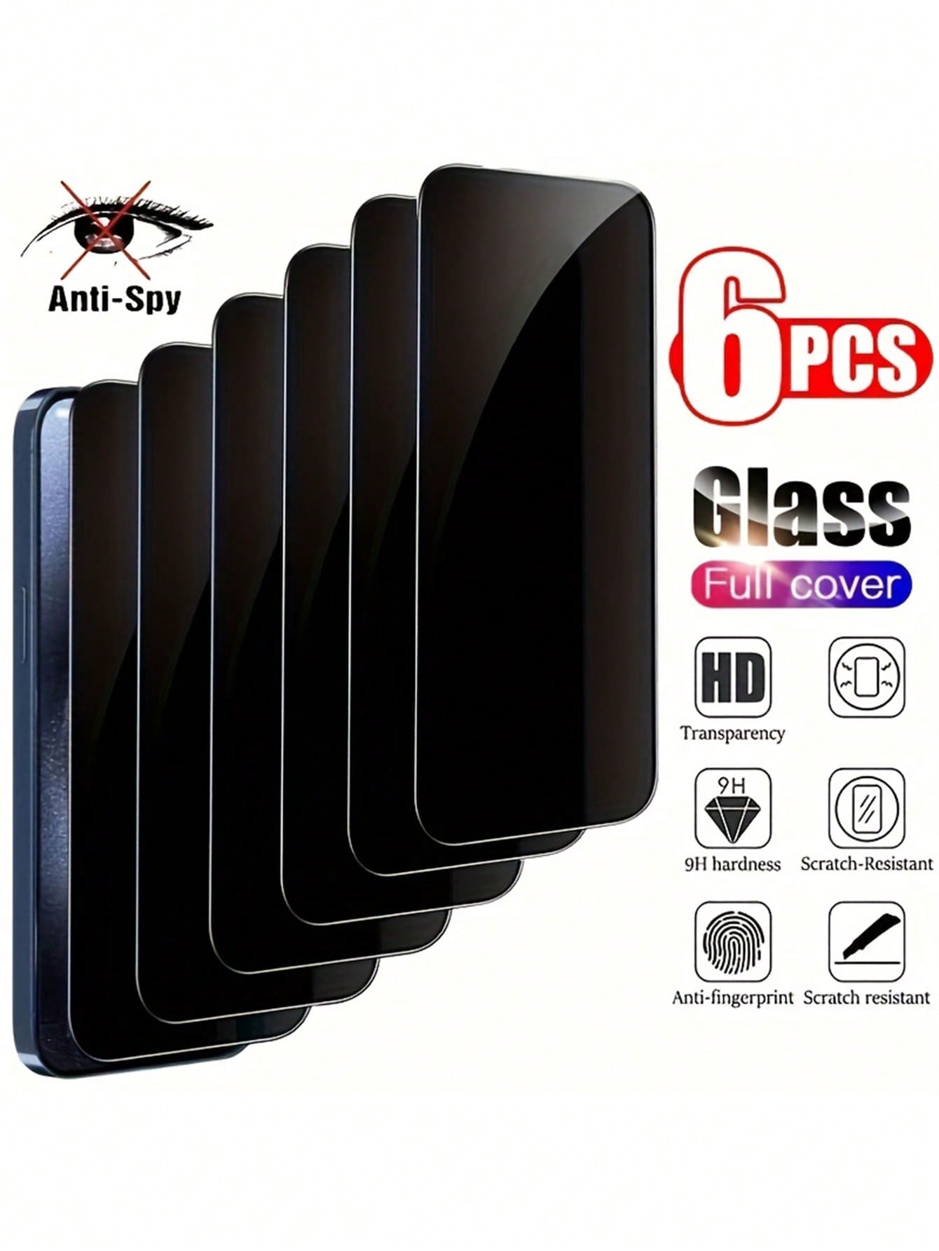 Protetor de tela de privacidade de 6 unidades compatível com iPhone 17/16/16e/15/14/13/13 Pro/12/11/17Pro Max/17 Air/16 Pro Max/15 Pro Max