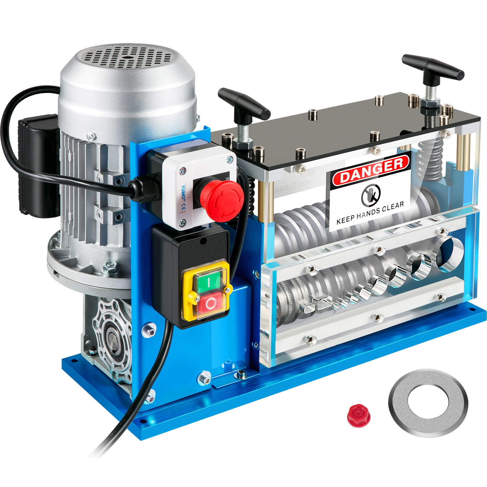 SucceBuy Elektrische Abisoliermaschine, Kabelabisolierer, 1,5–38 mm, 11 Kanäle, Acryl + Aluminium mit Klinge zum Recycling von Kupferschrott