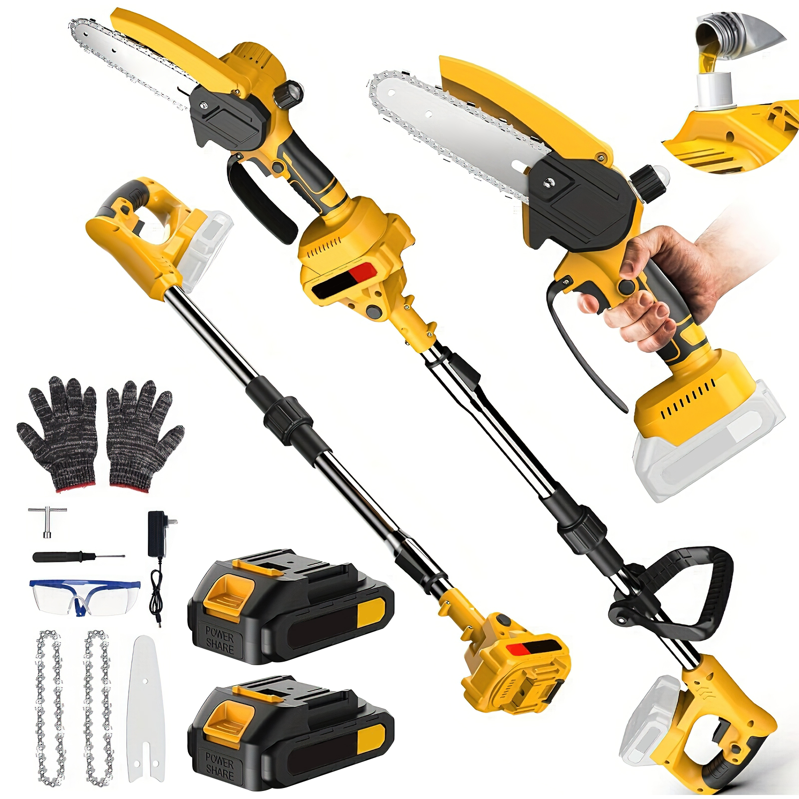 6-Zoll-Akku-Kettensäge, Teleskopstange, elektrische Kettensäge, Hochastsäge, Gartenpflegewerkzeug für Makita 18V Akku