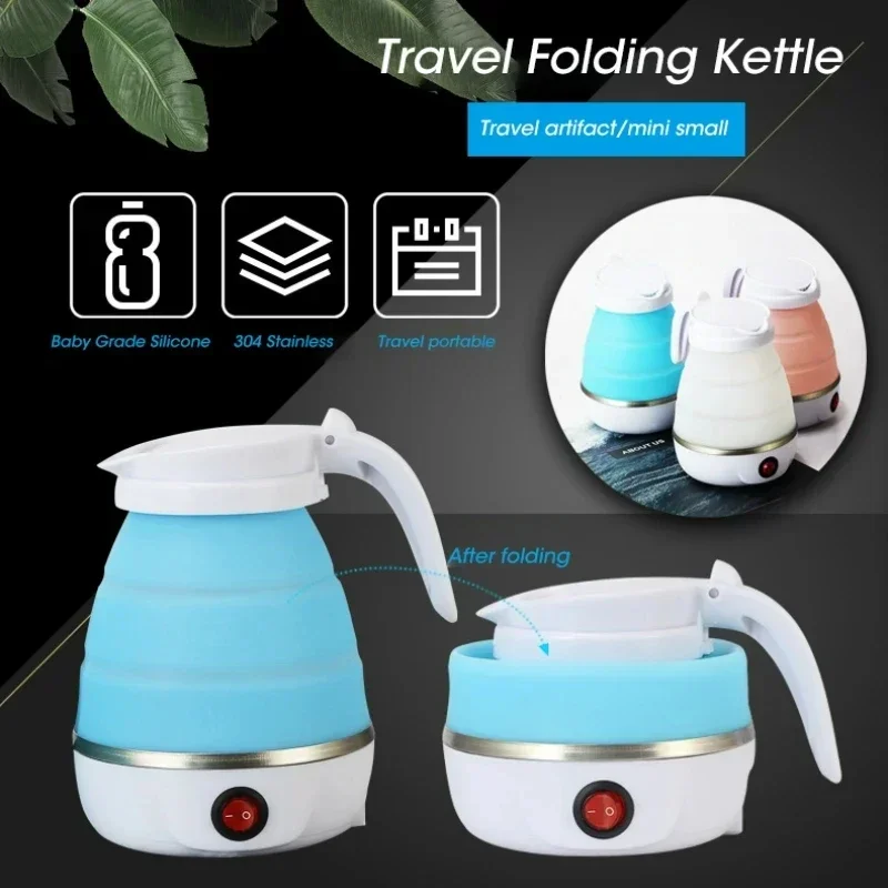 220v 0.6l mini chaleira dobrável portátil aquecedor de água 600w silicone compressão chaleira elétrica casa fácil de viajar