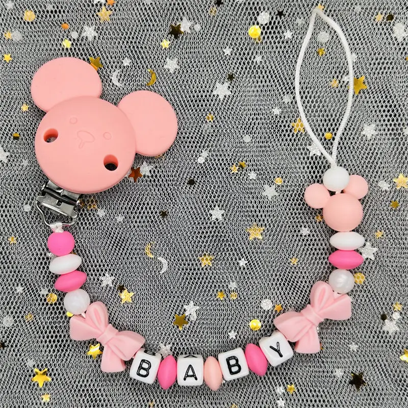 Handmade Custom Name DIY Silicone Baby Pacifier Clip Personalised Name Colorful Pacifier Chain Teether BPA Free Newborn Toy Gift