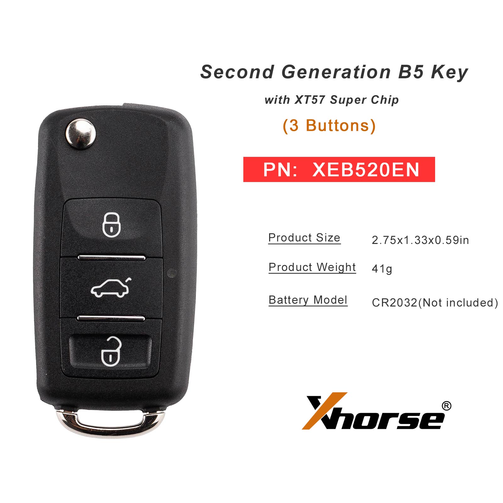5 télécommandes Xhorse XEB520EN B5 Super avec puce XT57 Super, 3 boutons, clé de voiture pour Volkswagen, compatible avec VVDI Key Tool