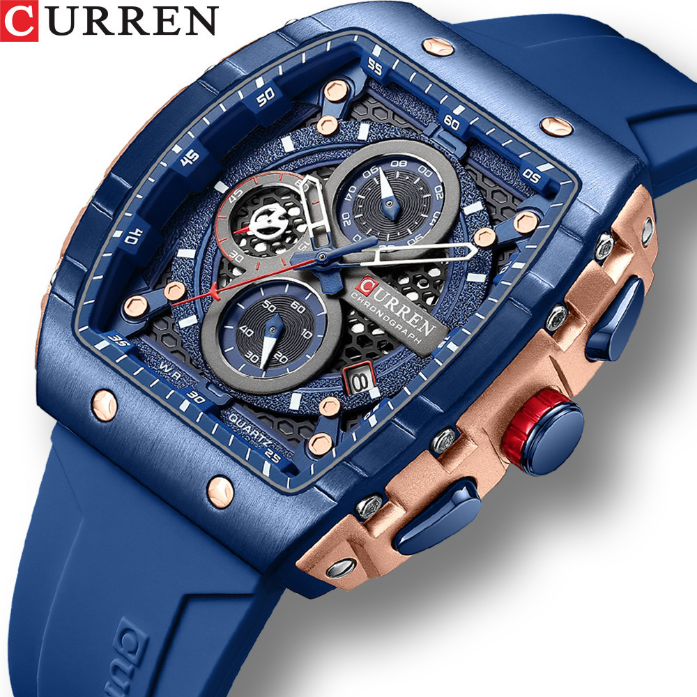 CURREN 8442 Top-Marke Herrenuhren Luxus Quadratische Quarz-Armbanduhr Wasserdicht Leuchtende Chronograph-Uhr für Männer mit Datumsanzeige