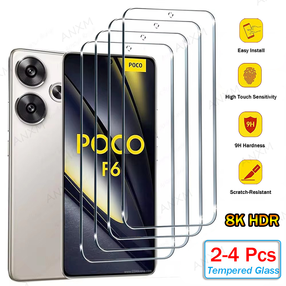 2-4 шт. закаленное стекло для Xiaomi Poco F6 Pro F5 F4 GT F3 X6 Pro X5 X4 GT X3 NFC M6 C65 Защитная крышка для экрана Защитное стекло
