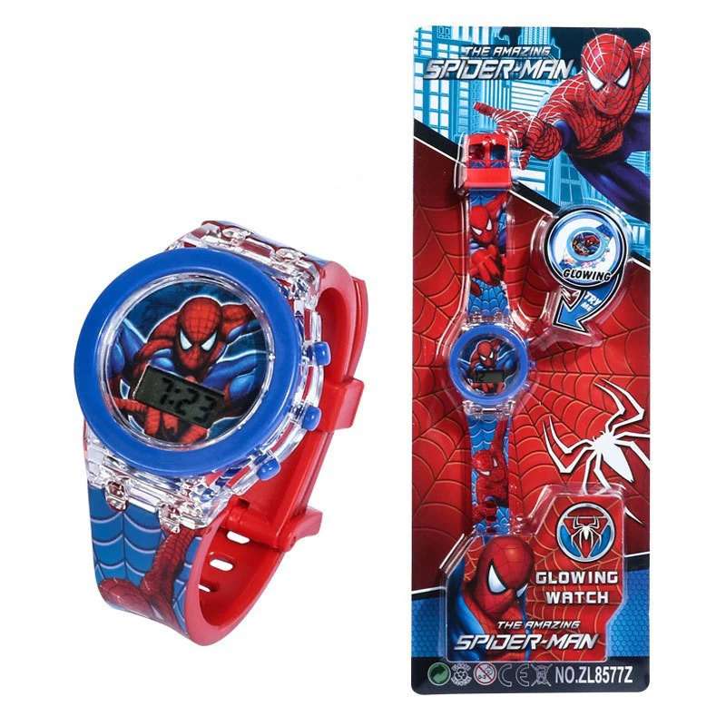 Zegarki dziecięce z lampką błyskową Spiderman dla chłopców, zegarek dziecięcy z kreskówkowym rekinem Miki, zegarek cyfrowy dla dziewcząt, prezent, zabawka