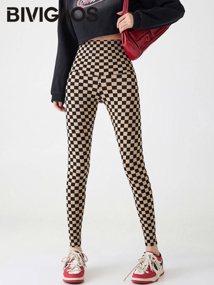 Bivigaos Nieuwe Dambord Geruite Haai Leggings Vrouwen Hoge Taille Strakke Slanke Push-Up Leggings Naadloze Sport Fitness Legging