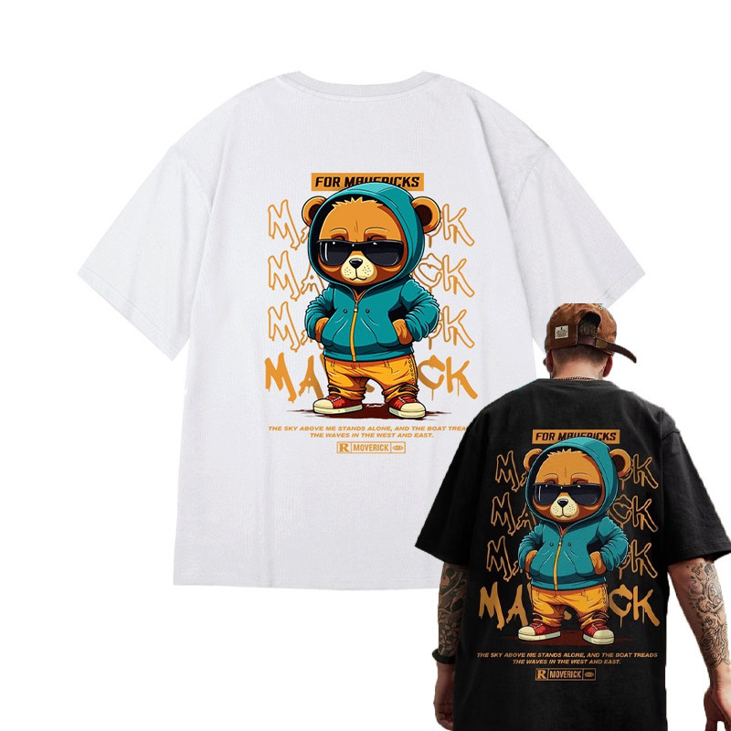M-8XL Männer T-Shirt Oversize Lose Mode Amerikanischen Vintage Sonnenbrille Bär Druck T-Shirt Einfache Casual Tops Sommer Lovers'clothes