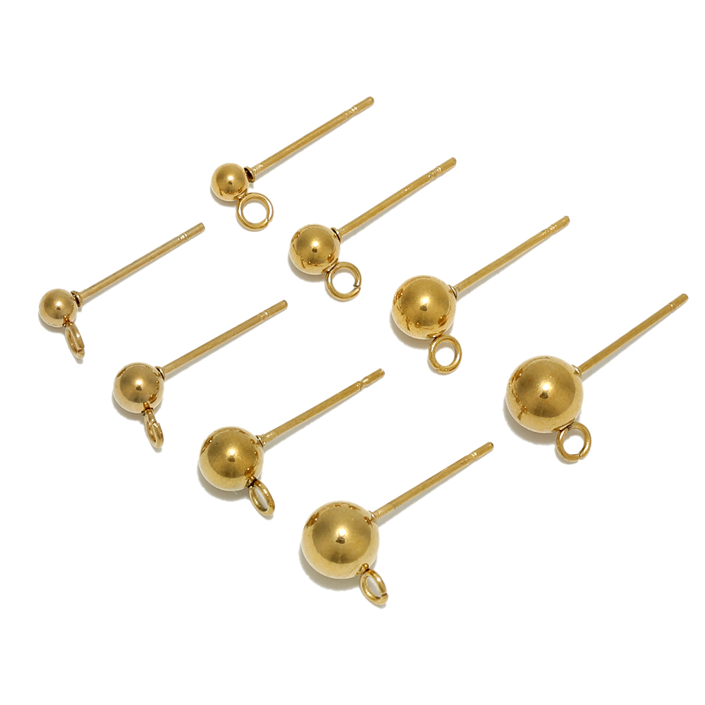20 piezas pendientes de tuerca de bola de acero inoxidable de Color dorado de 3, 4, 5 y 6mm con anillos de salto, accesorios para pendientes DIY, accesorios para hacer joyas