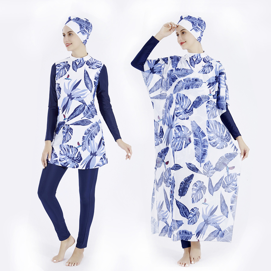 3/4 pz donne costumi da bagno musulmani floreale stampa lunga copertura completa costume da bagno Hijab islamico Burkinis Beachwear costume da bagno