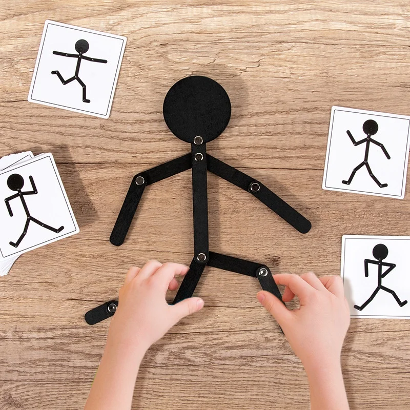 Children Montessori Educational Wooden Stick Men Puzzle Game Baby Imagination Kids Hand Skill Fine Motor Training Assemble Toys