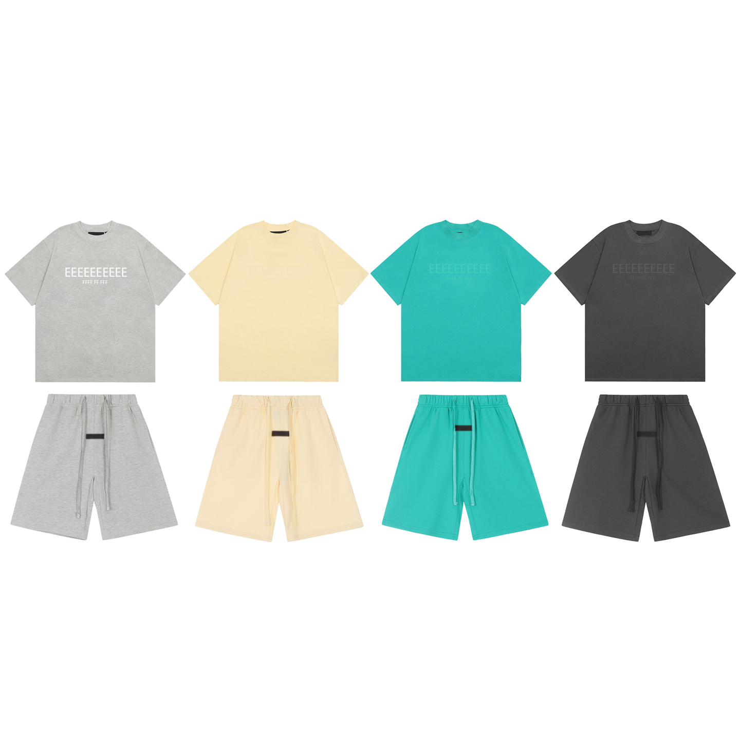 Set T-shirt e pantaloncini alla moda da uomo e da donna, serie Garden, nuovi colori, T-shirt uniforme, pantaloncini con coulisse, set estivo
