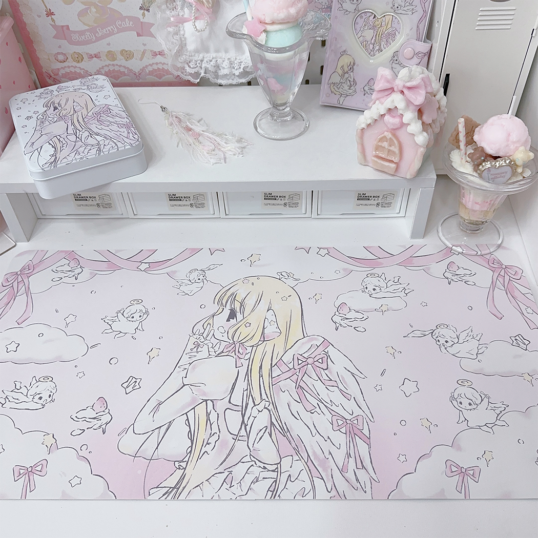 Коврик для мыши Kawaii Ins Girl Angel Wings, кожаный, водонепроницаемый, противоскользящий, милый, розовый, нежный, для офиса, игр, компьютера, клавиатуры
