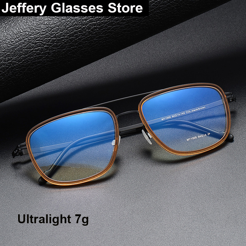 Monturas de gafas cuadradas de doble haz para miopía para hombres y mujeres, gafas ópticas ultraligeras de 7g, gafas graduadas, gafas antiazules