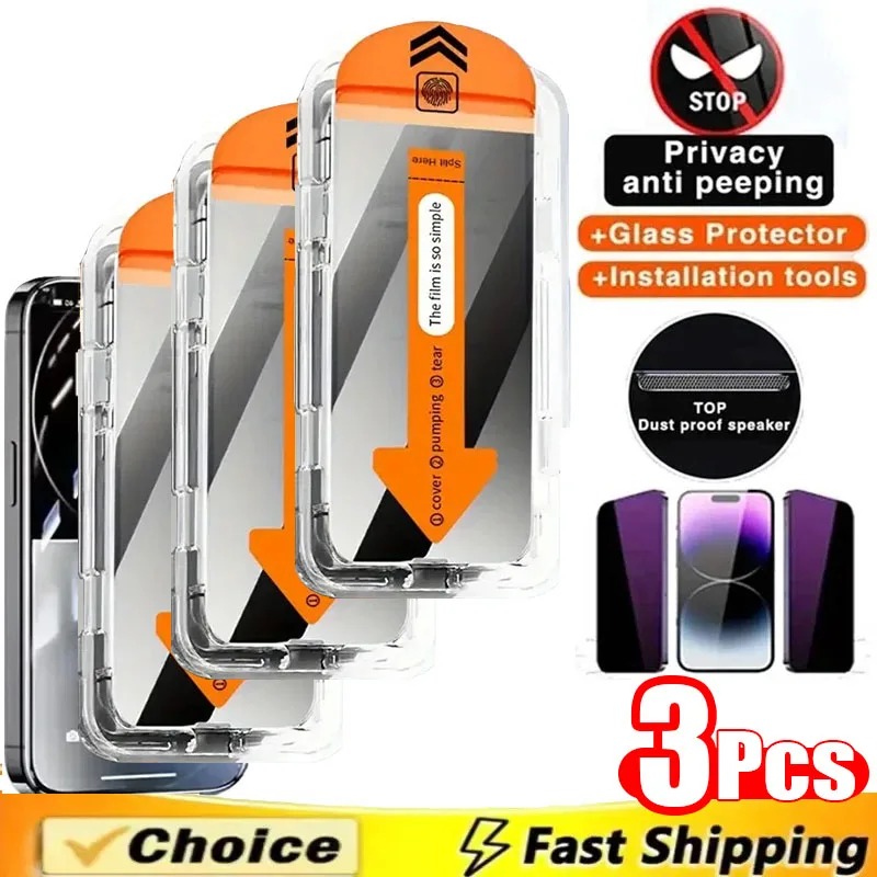 Kaca Pribadi untuk Iphone 16 15 14 13 17 Pro Max 16e Pelindung Layar Kaca Tempered Antimata-mata untuk iPhone 17 Pelindung Layar Udara