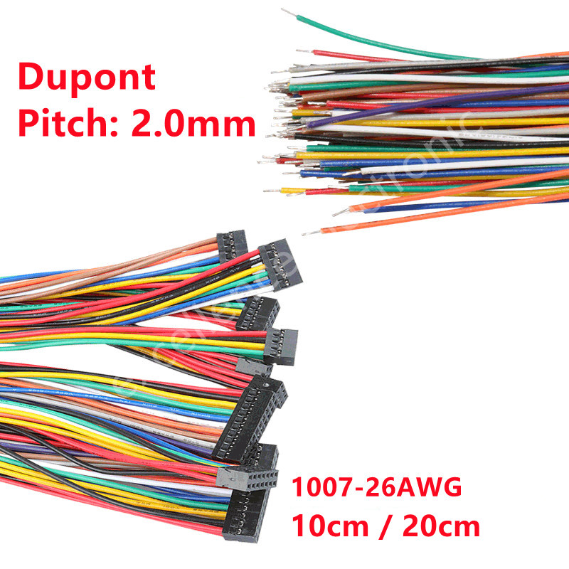 Linha de conexão terminal dupont 2.0mm, 5 peças 4p-16p fio eletrônico de extremidade única 10cm/20cm 26awg concha de borracha de fileira dupla