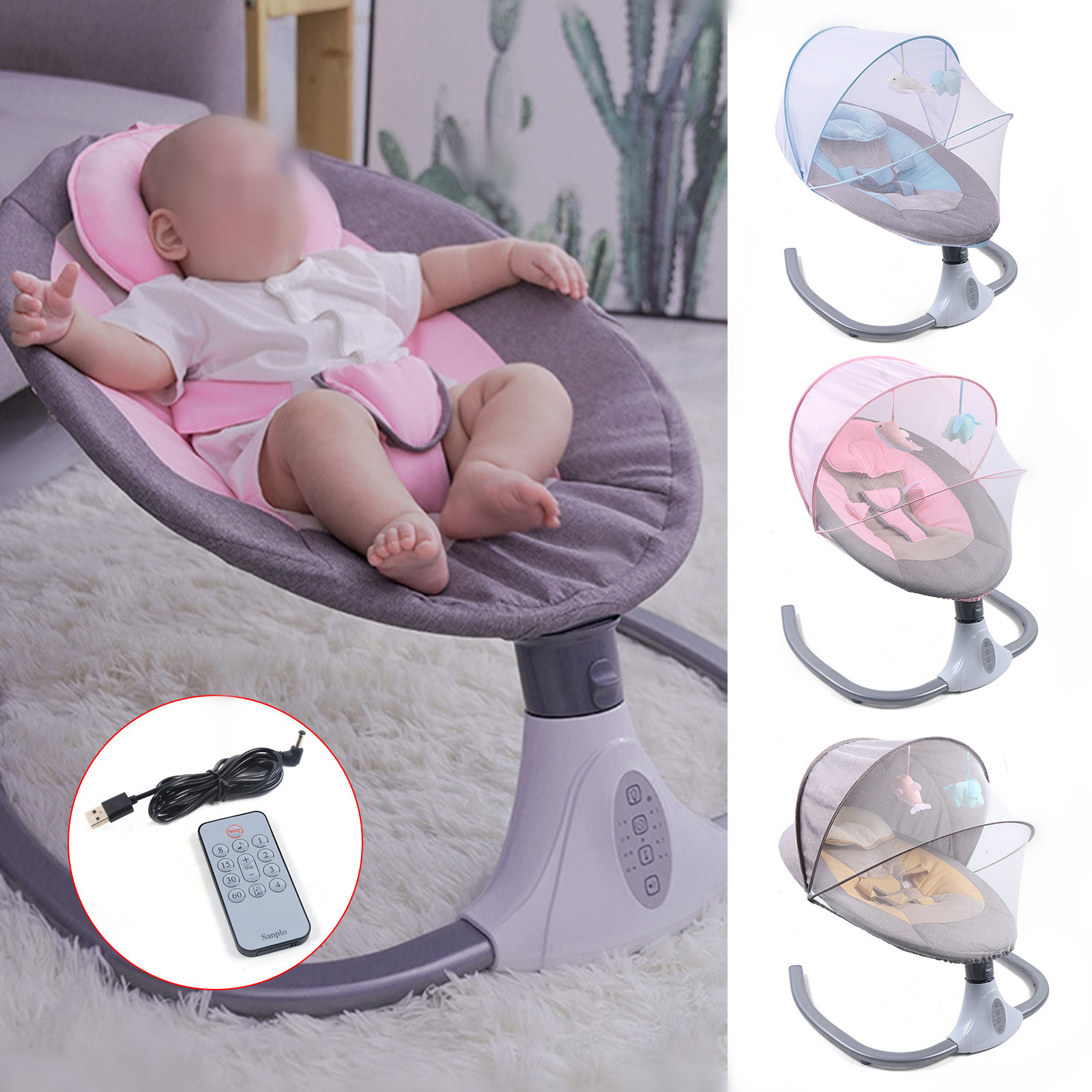 Columpio eléctrico para bebé, mecedora Musical para bebé de 0 a 18 meses con sombrilla y mosquitera, mecedora de 4 velocidades, con control remoto