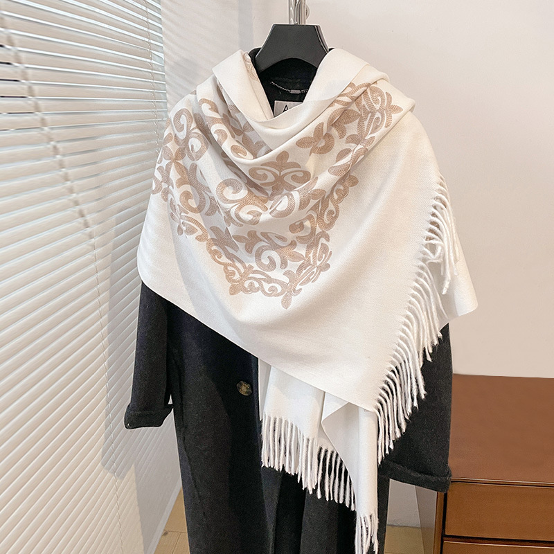 Nuovo Pashmina Miscela di Cachemire Mujer Bufanda Sciarpa Calda Echarpes Ricama Fiore Poncho Mantello di Spessore Caldo Poncho Fazzoletto