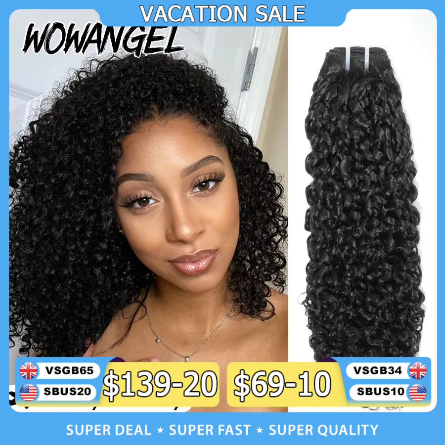 WOWANGEL 30In Pixie Curly Cabelo Humano Cacheado 100% Humano Brasileiro Virgem Extensões de Cabelo com Trama Dupla Cacheado Profundo