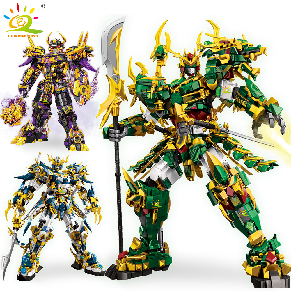 HUIQIBAO SunWuKong Warrior Mech Robot Bouwstenen MOC Chinoiserie Action Figure Baksteen Kinderen Stad Bouw Display Speelgoed