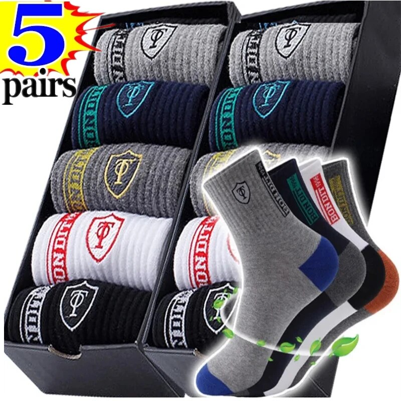 5 Paar atmungsaktive Baumwoll-Sportsocken für Herren, Bambusfaser, Frühling, Sommer und Herbst, Herrensocken, Schweiß, Deodorant, Business-Socken