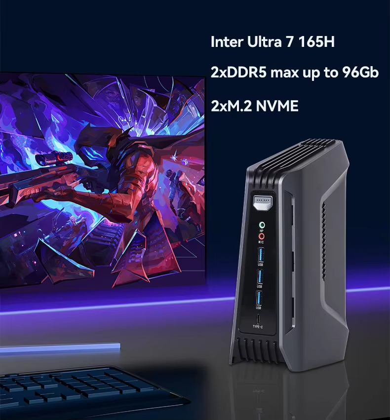 Aittact Gaming Mini PC lntel Core Ultra 7 255H AI Arc Graphics DDR5 2x2.5G I226V Lan HD DP Thunderbolt4 Desktop Office PC