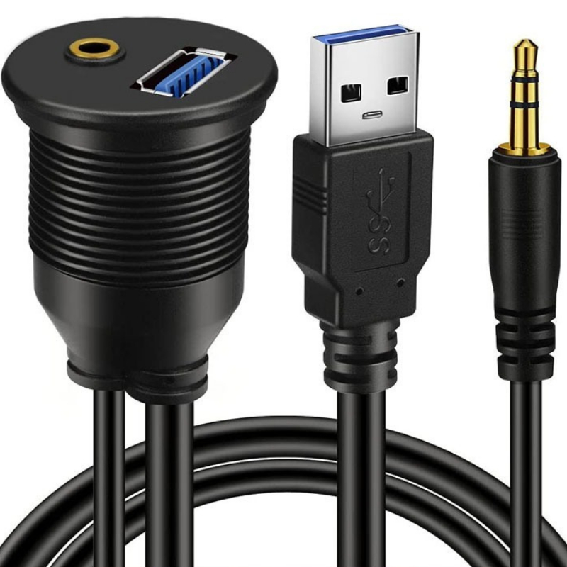 1 м 3 фута USB 3,0 и 3,5 мм AUX удлинитель для крепления на приборной панели кабель для скрытого монтажа для автомобиля, лодки, мотоцикла, водонепроницаемый шнур