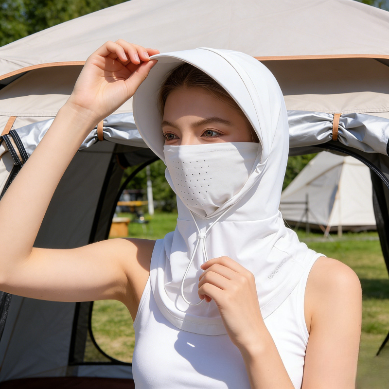 Sunscreen Mask for Women's Summer Full Face Headgear, New Ice Silk Anti UV Cycling Neck Protection Integrated Breathable