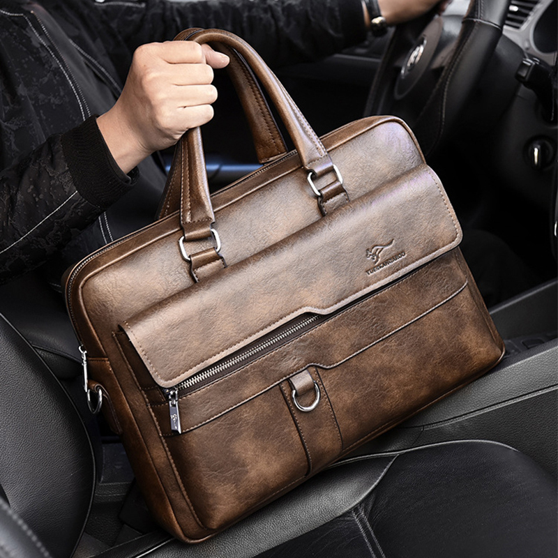 Men's Briefcase PU Leather Designer Handbag Luxury Laptop Shoulder Business Office Work Messenger Crossbody Side Portable Bag