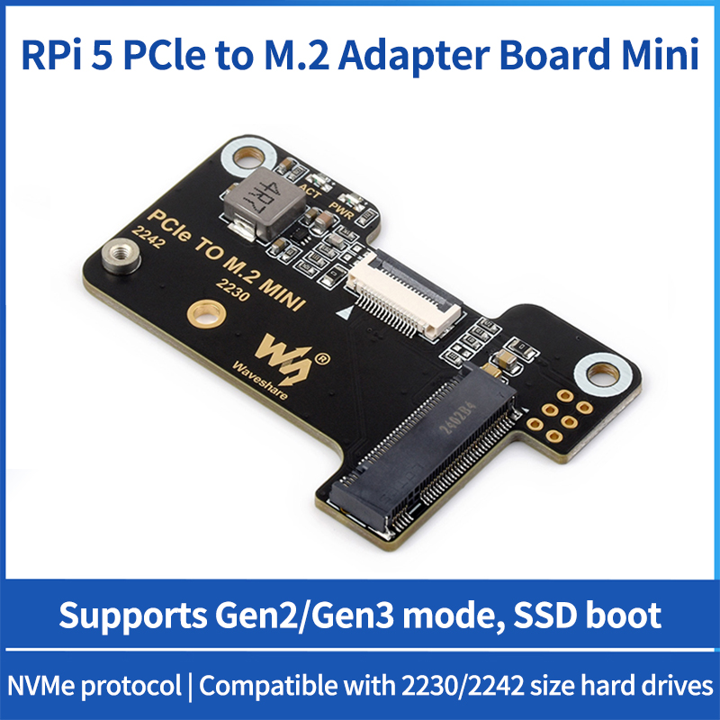 Мини-адаптер Raspberry Pi 5 PCIe к M.2 поддерживает твердотельный накопитель NVMe Protocol M.2 NVMe HAT Active Cooler (опционально для RPi 5