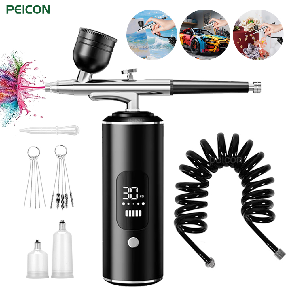 Airbrush with Compressor Handheld Spray Gun for Painting Crafts Mini Spray Gun USB Rechargeable Airbrush Portable Sprayer Gun